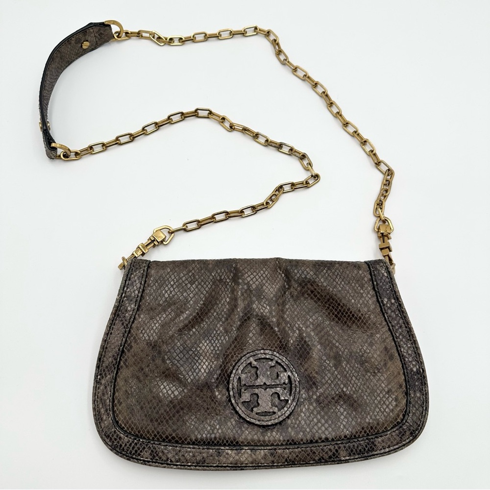 Tory Burch Amanda Snake Print Logo Clutch Crossbody